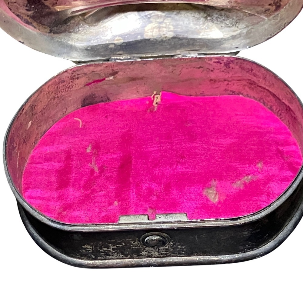 Vintage Japan Fuji Pagoda Trinket Scenic Keepsake Box Small Silver Oval Hinged - Picture 5 of 7